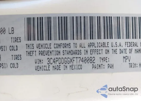 2015 Dodge Journey Crossroad from USA, damaged, VIN 3C4PDDGGXFT740082